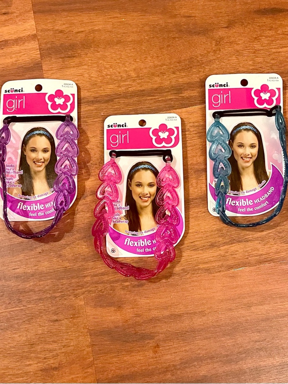 scunci Girl Flexible Heart-Link Headbands - Purple, Pink, Teal